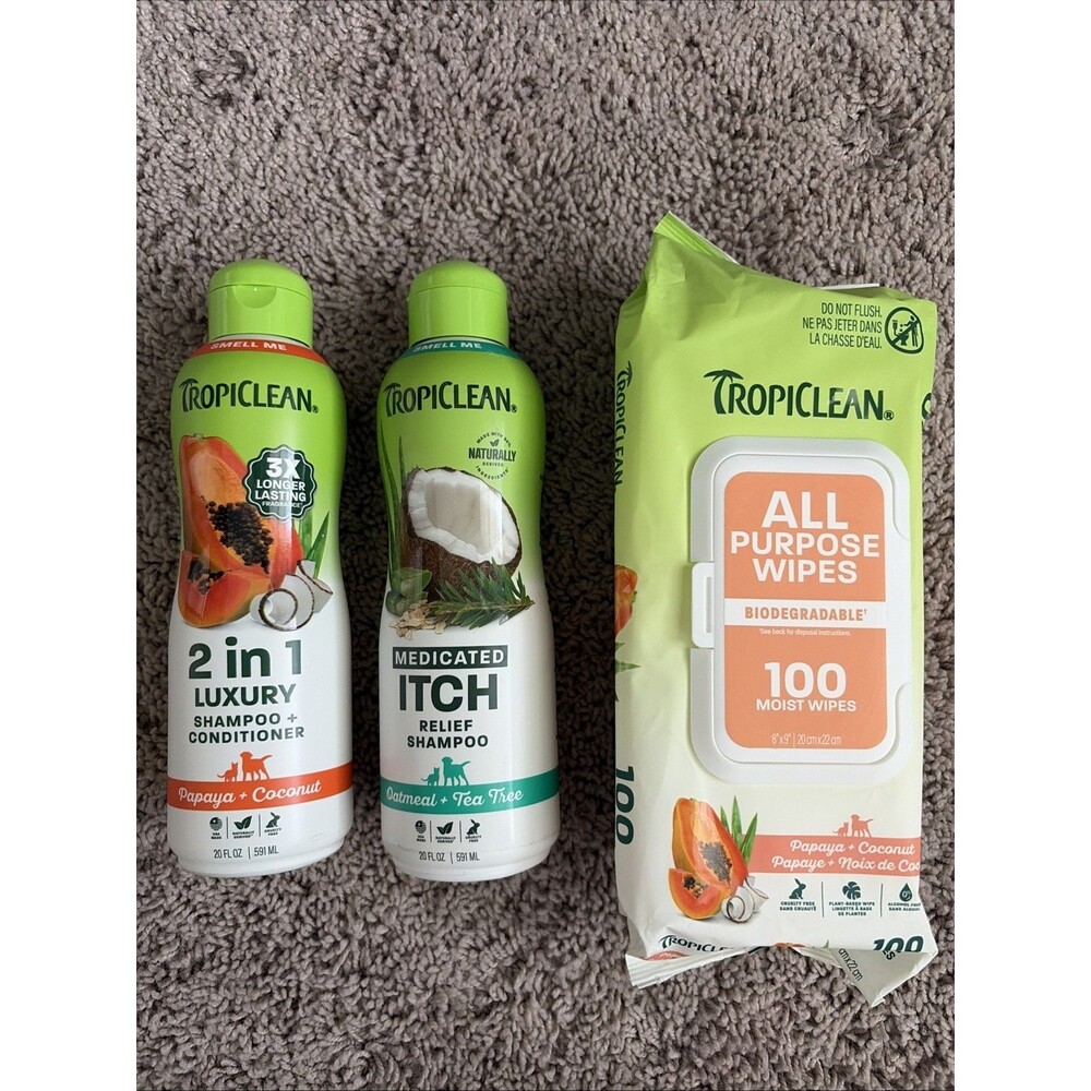 Tropiclean Dog Grooming Kit,Papaya+coconut Shampoo & conditioner, All Purpose Wi
